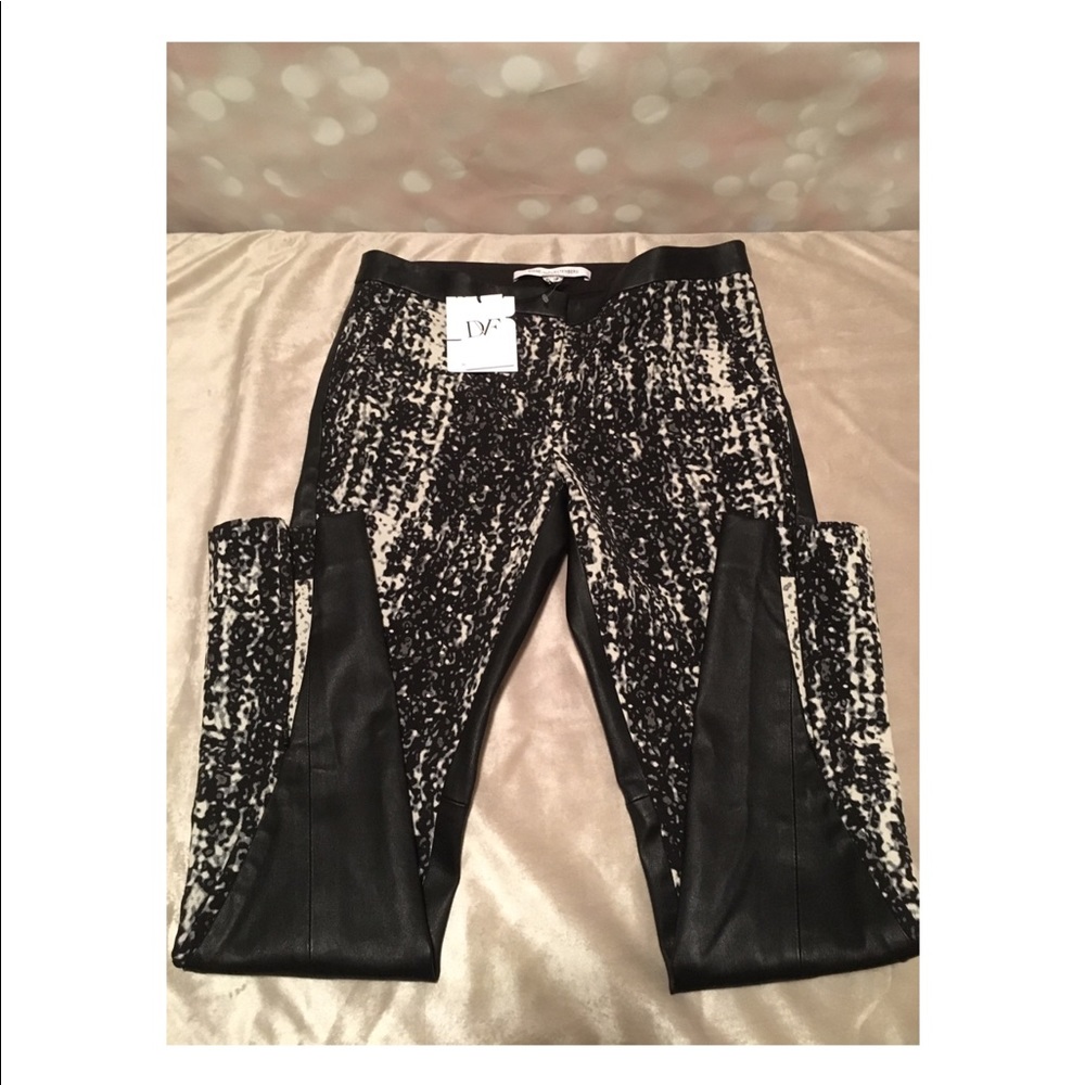 Diane Von Furstenberg Black Leather Pants Zip Leg